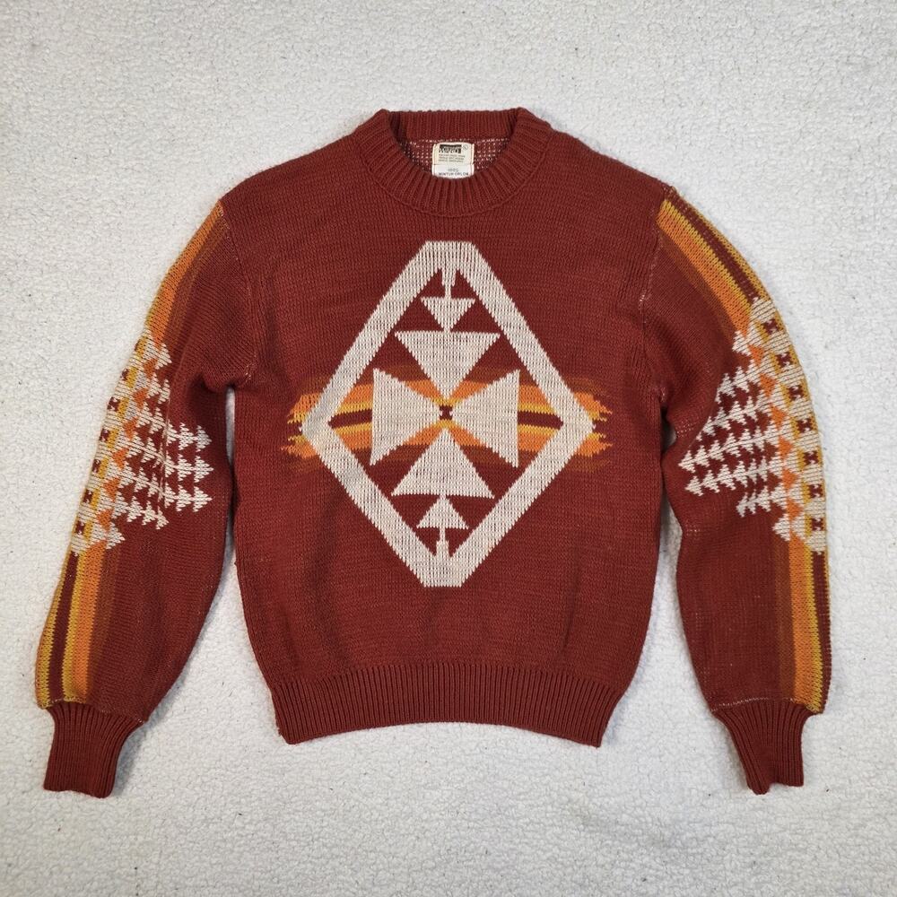 Vintage Montgomery Ward Sweater Mens Large Aztec Tribal Colorful Wintuk Orlon